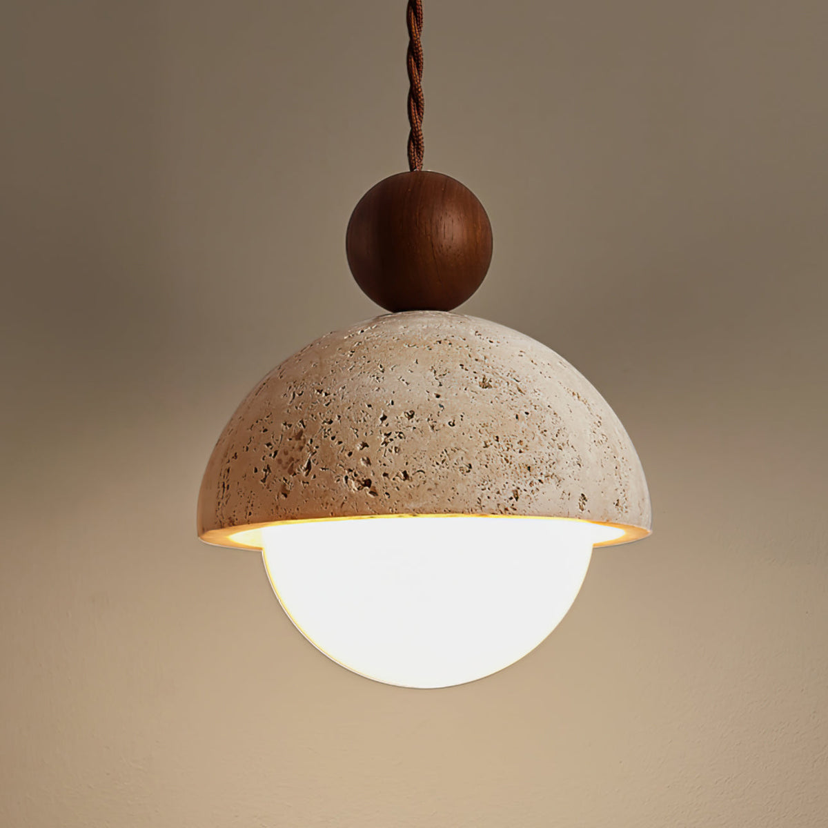 Dimerak Pendant Light Travertine Dome Glass