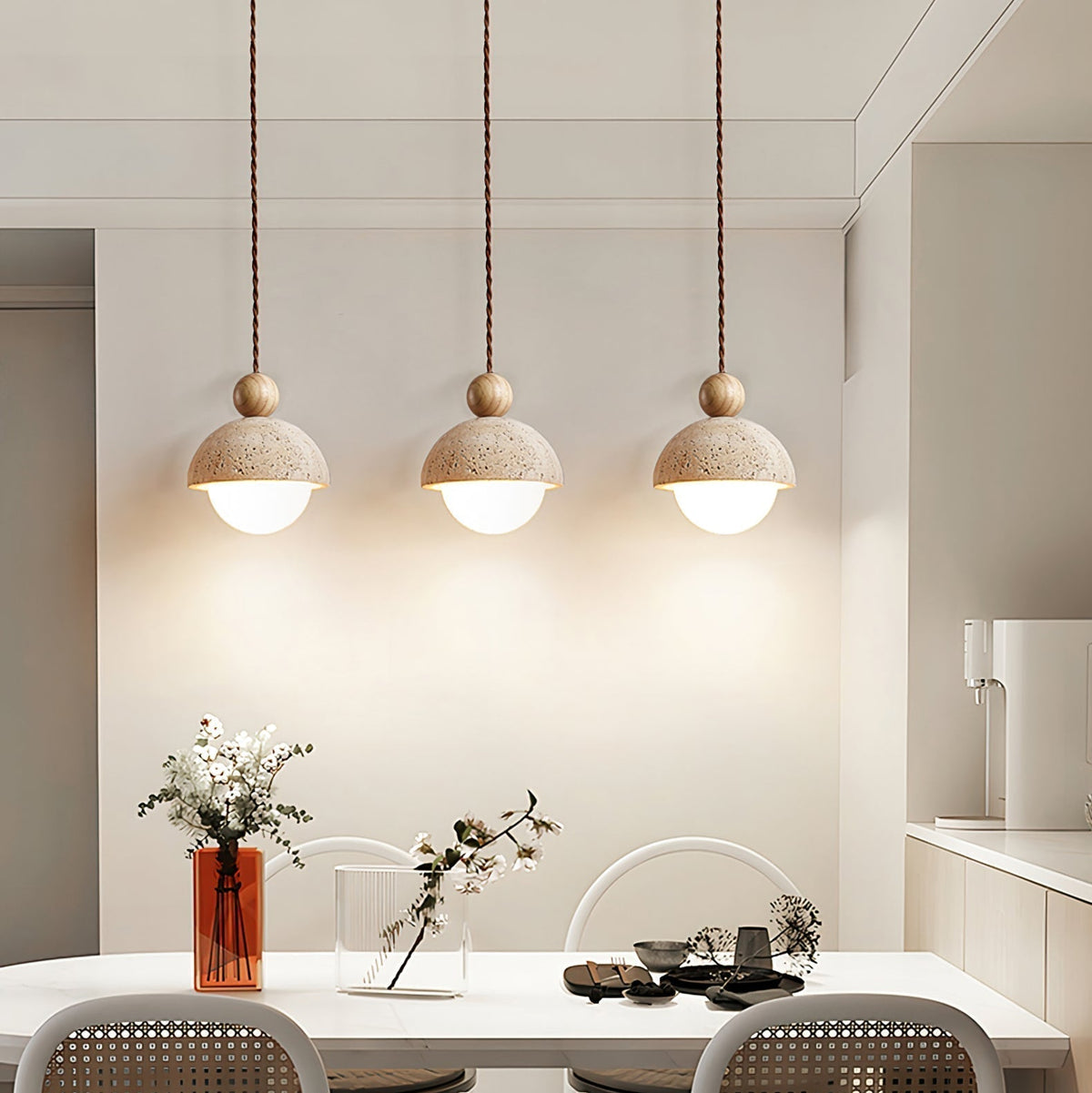 Dimerak Pendant Light Travertine Dome Glass