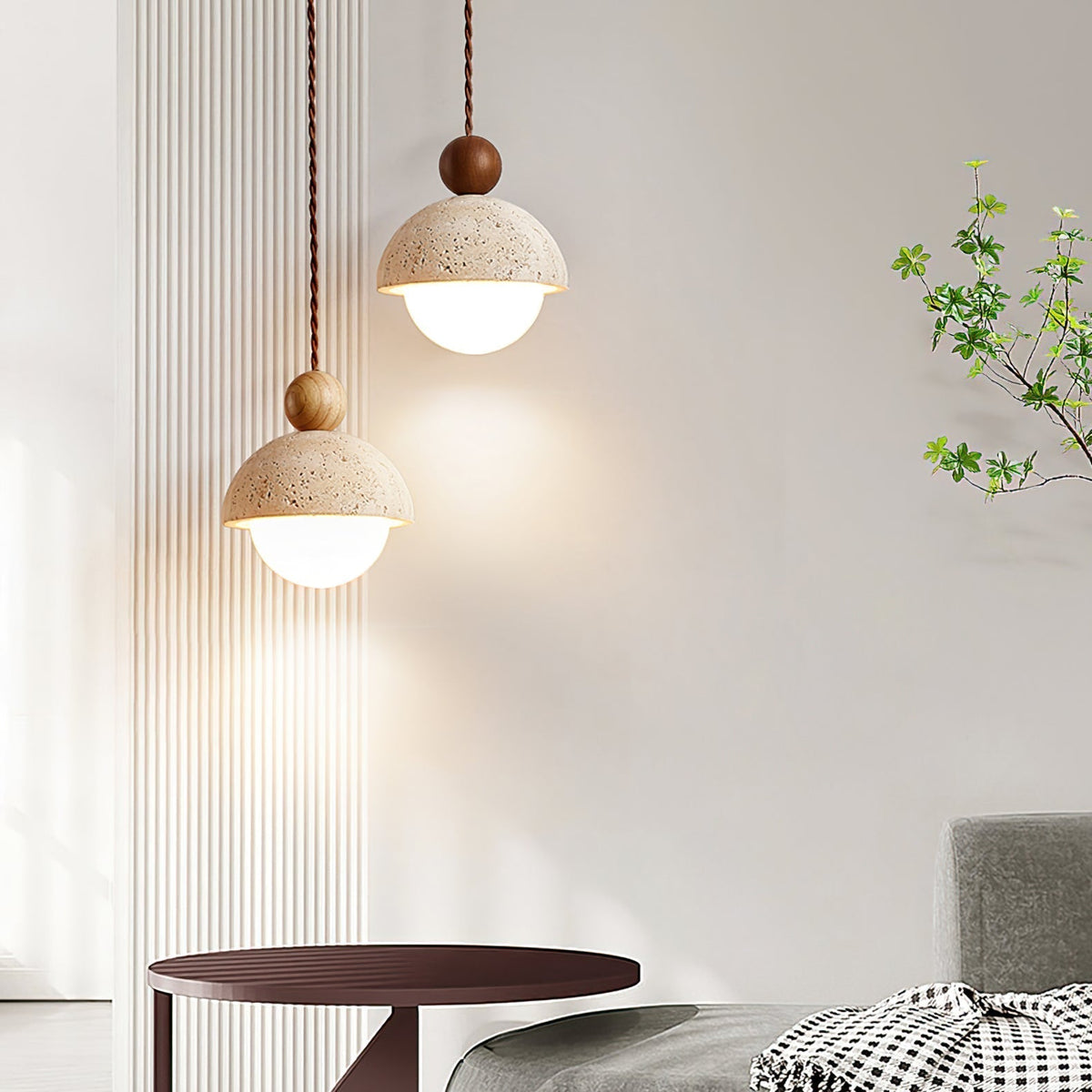 Dimerak Pendant Light Travertine Dome Glass