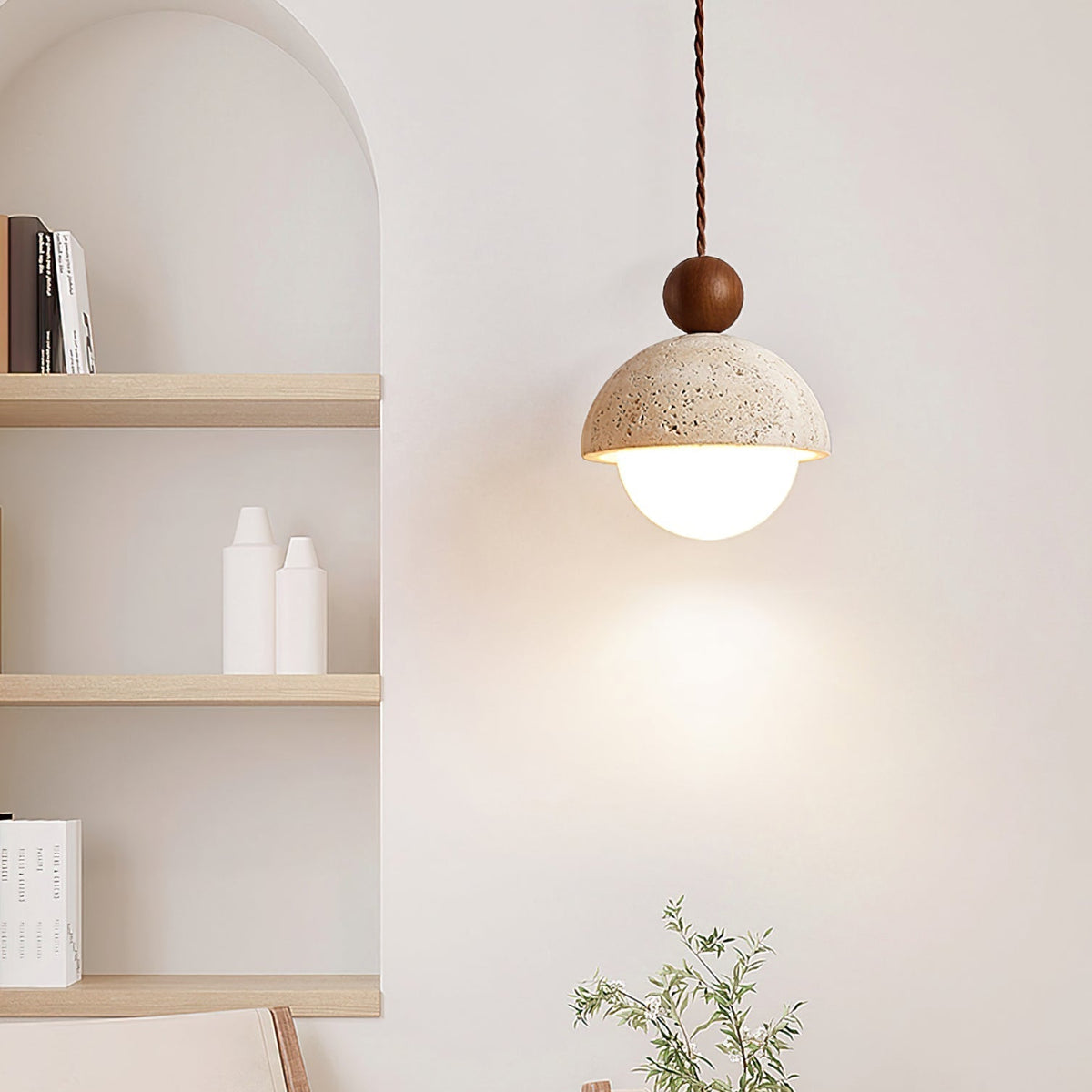 Dimerak Pendant Light Travertine Dome Glass