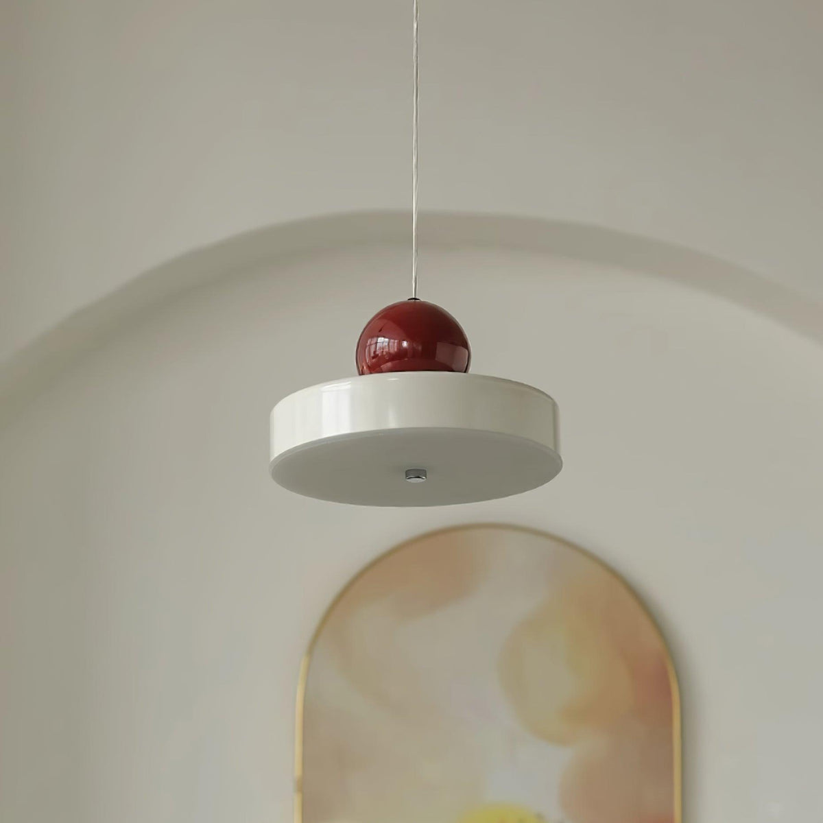 Pendant Lamp Metal Body Red Sphere Shade Modern Retro Accent