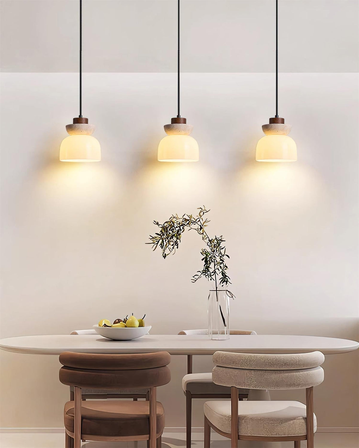 Norenx Travertine Dome Glass Pendant Light