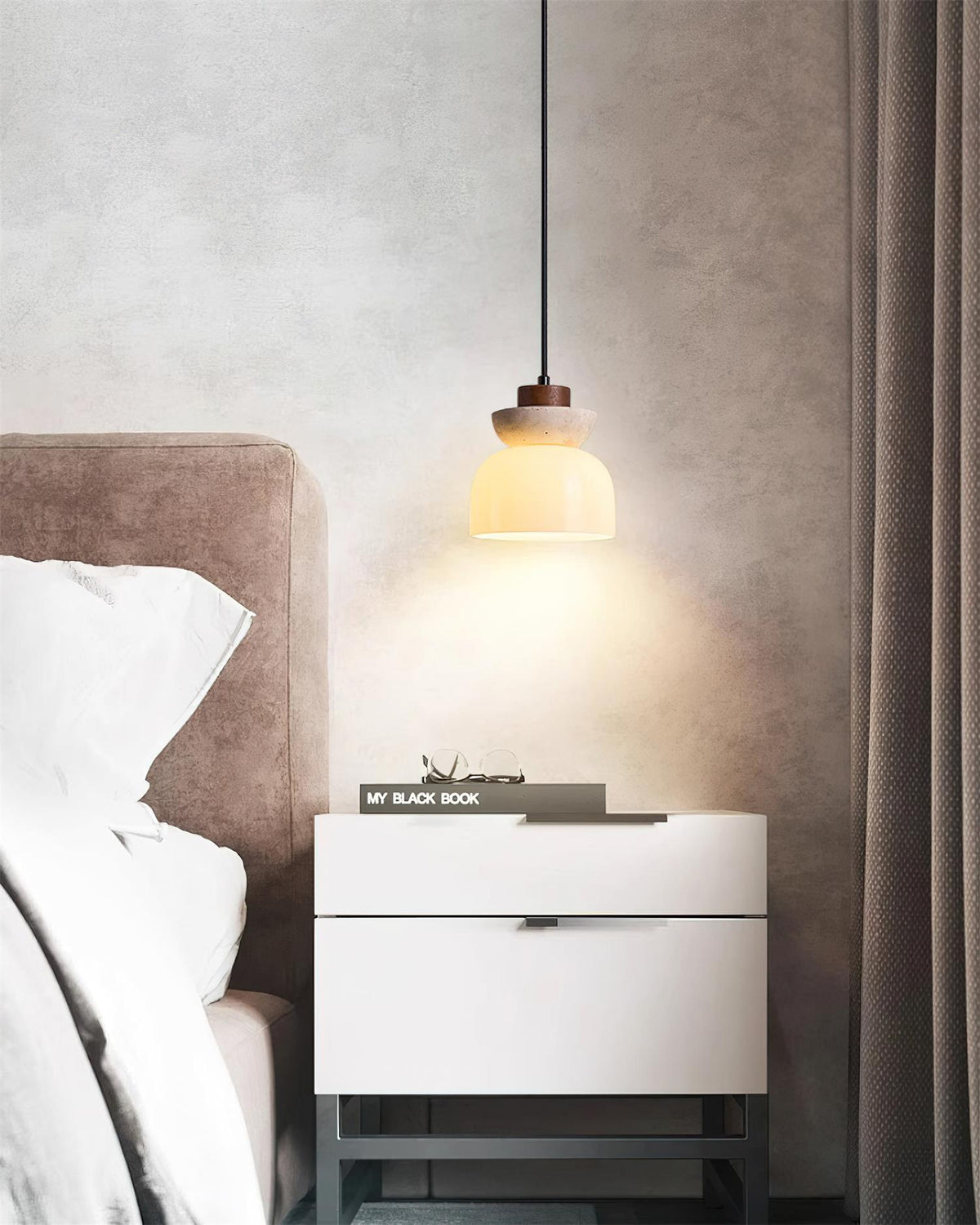 Norenx Travertine Dome Glass Pendant Light