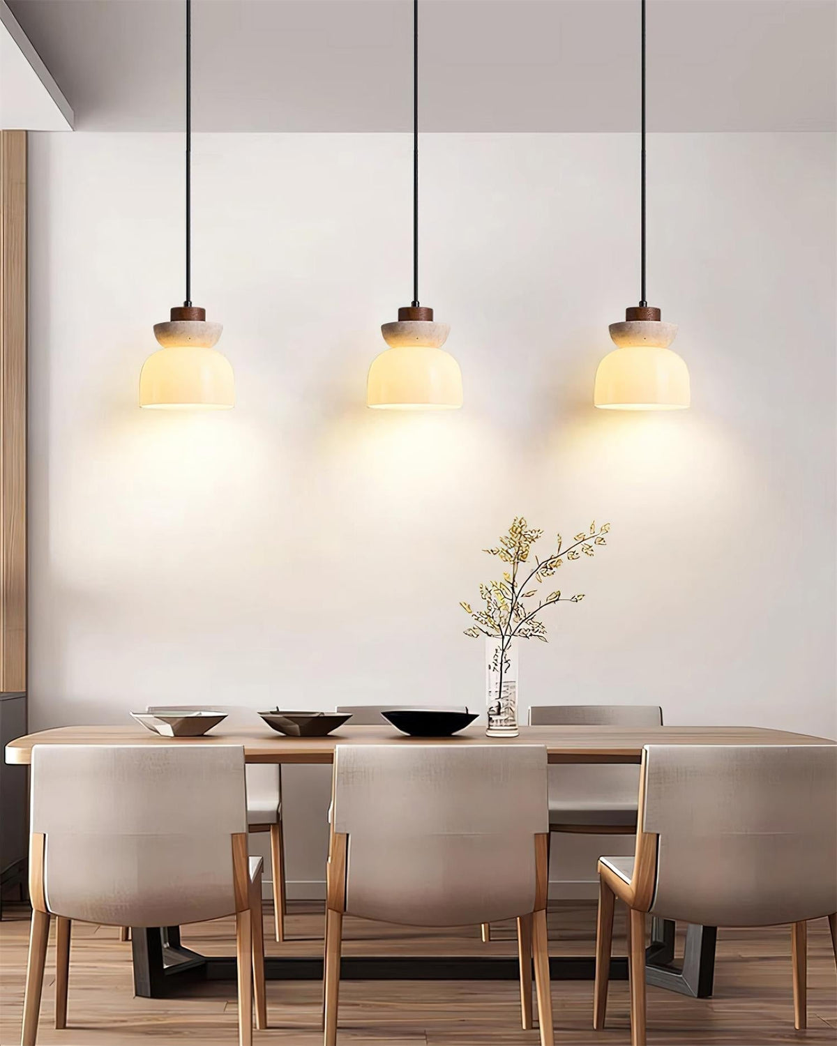 Norenx Travertine Dome Glass Pendant Light