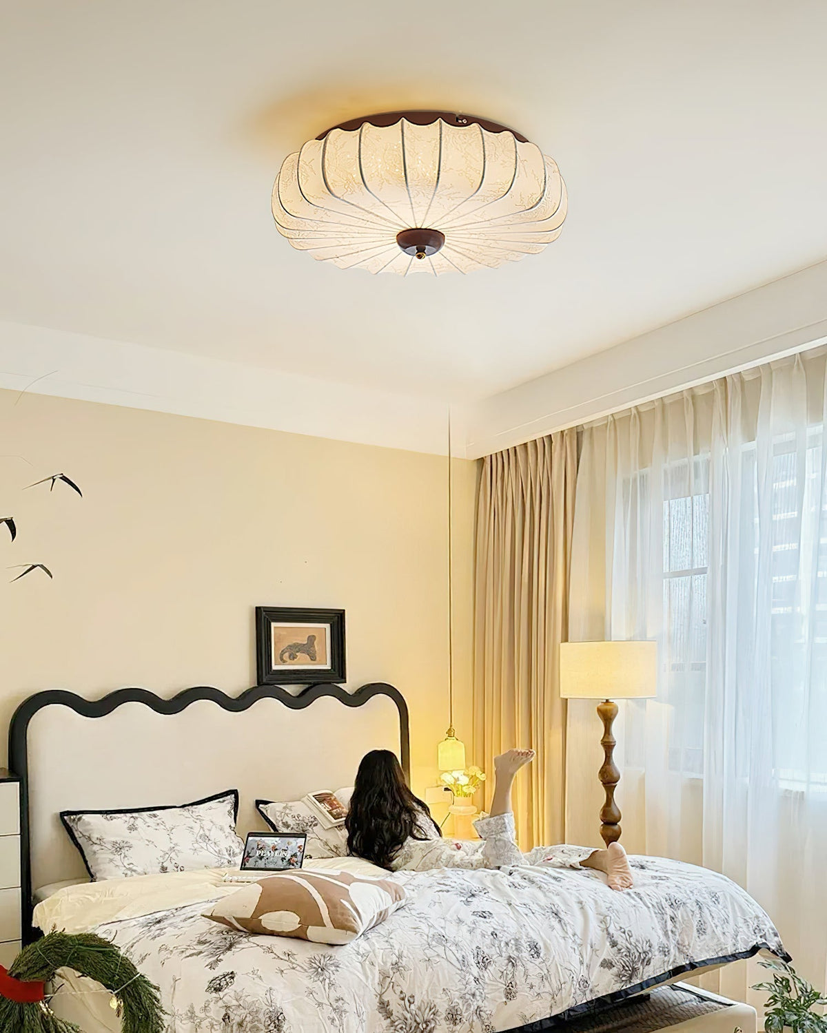 Rosemary Fabric Shade Pleated Ceiling Lamp