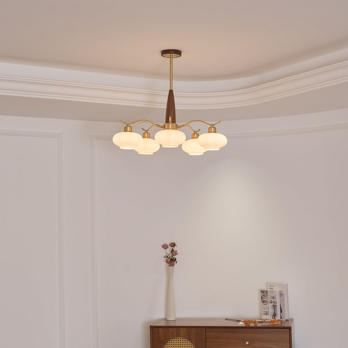 Cavien Brass and Walnut Chandelier