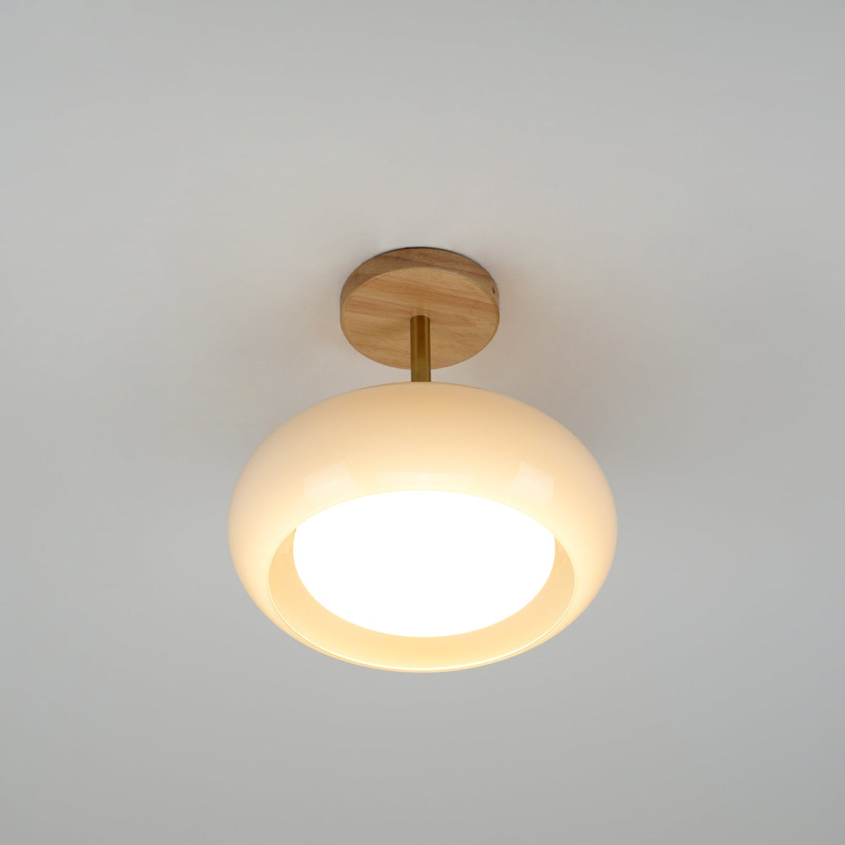 Wukugis Flush Mount Ceiling Light Glass Wood &Orange&White