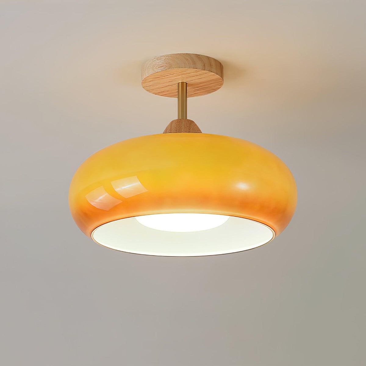 Wukugis Flush Mount Ceiling Light Glass Wood &Orange&White