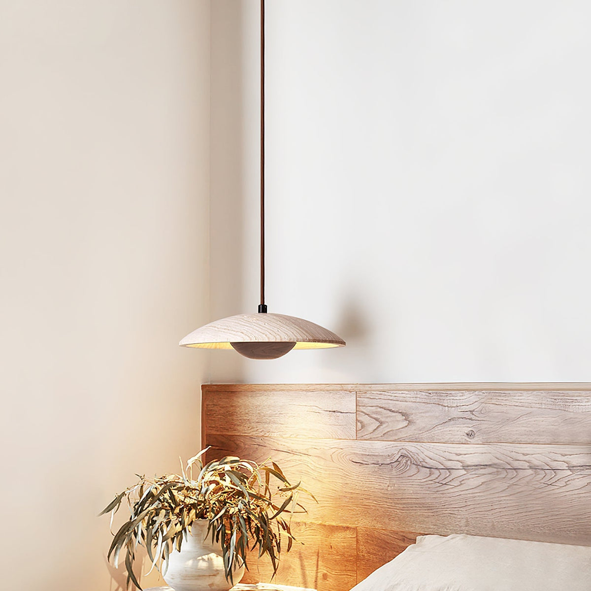Bax Wide-Brim Travertine Pendant Light