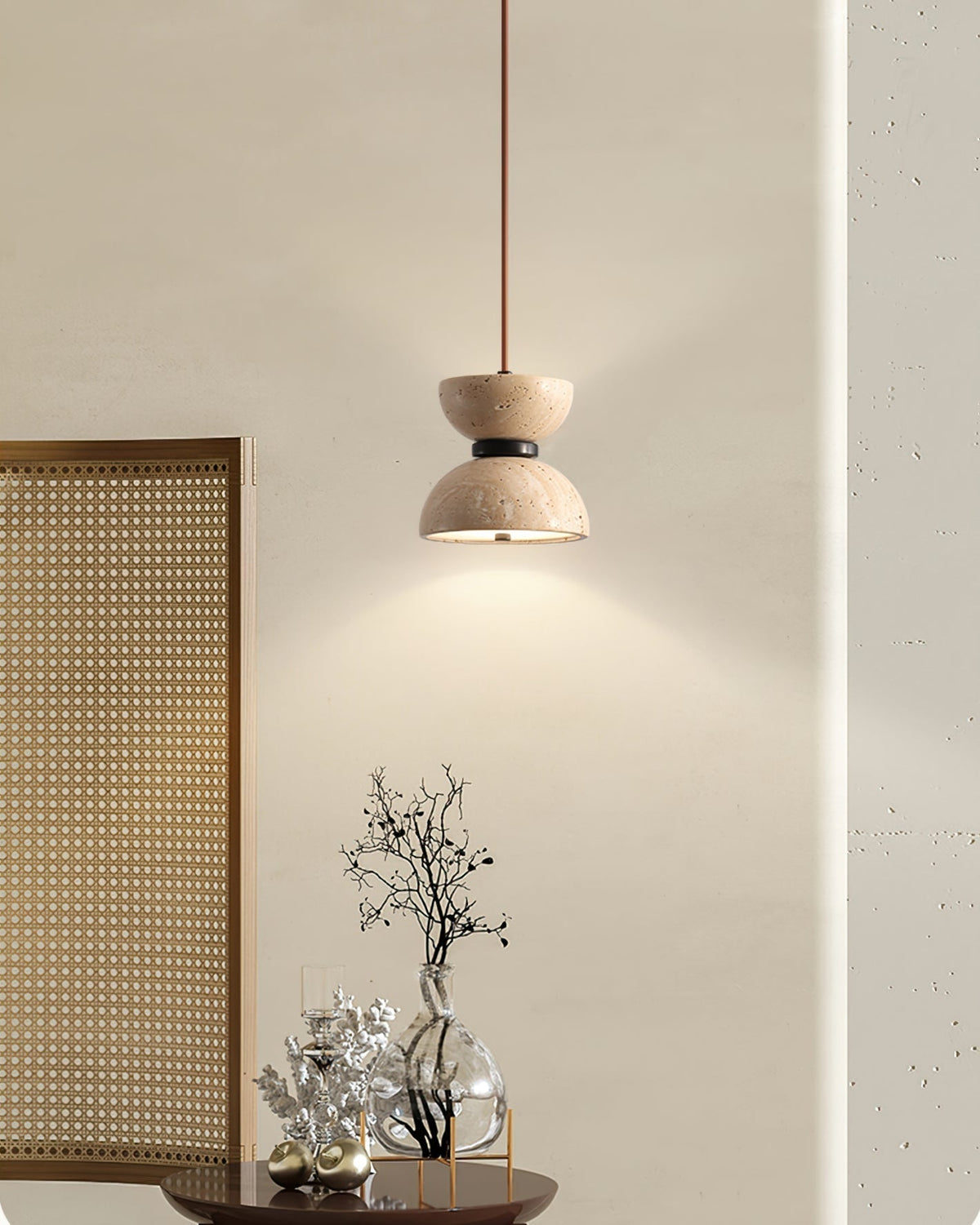 Tersus Travertine Hourglass Pendant Light Double-dome