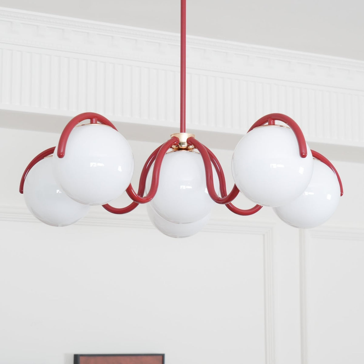 Zapiler Curve Linear Chandelier Red&Silver