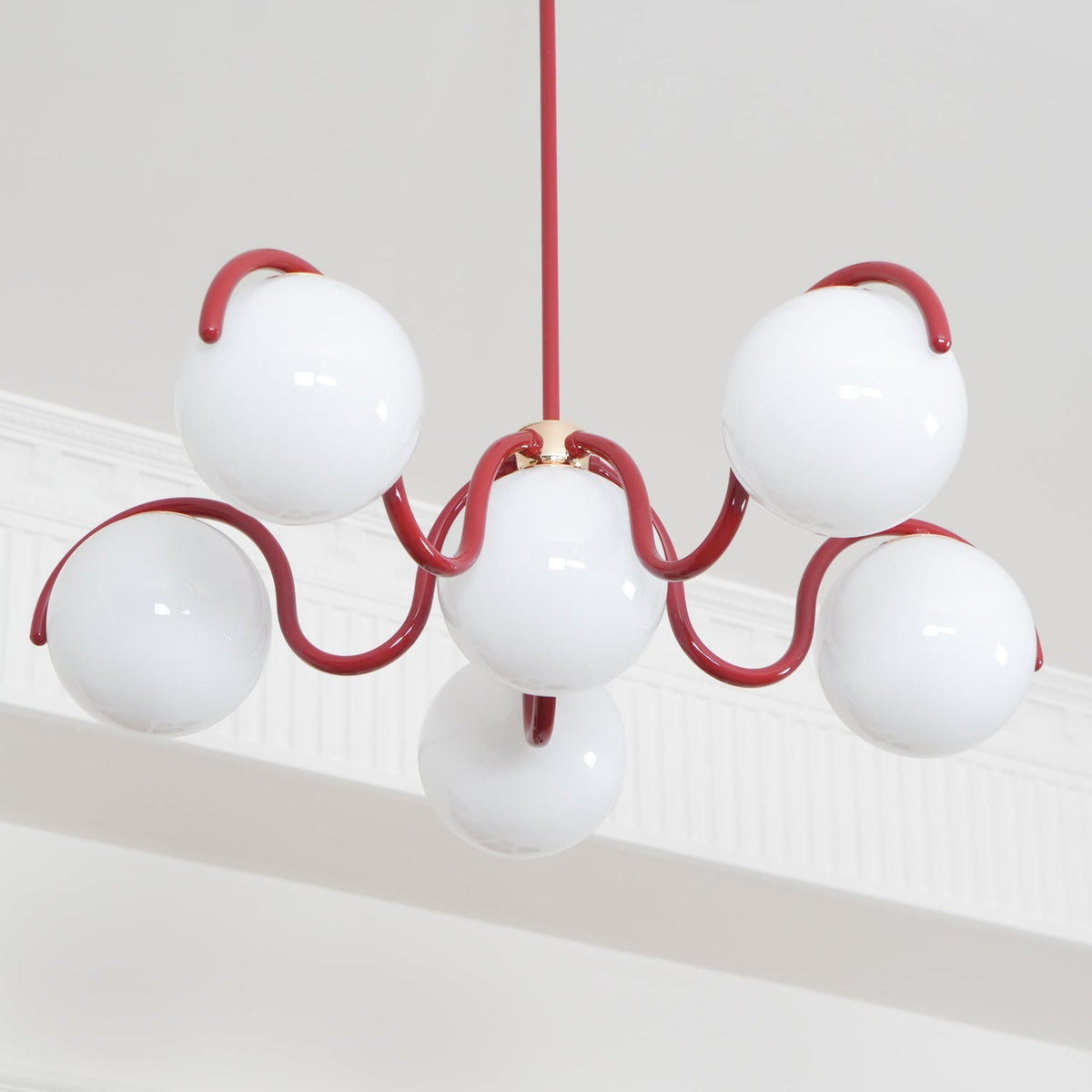 Zapiler Curve Linear Chandelier Red&Silver