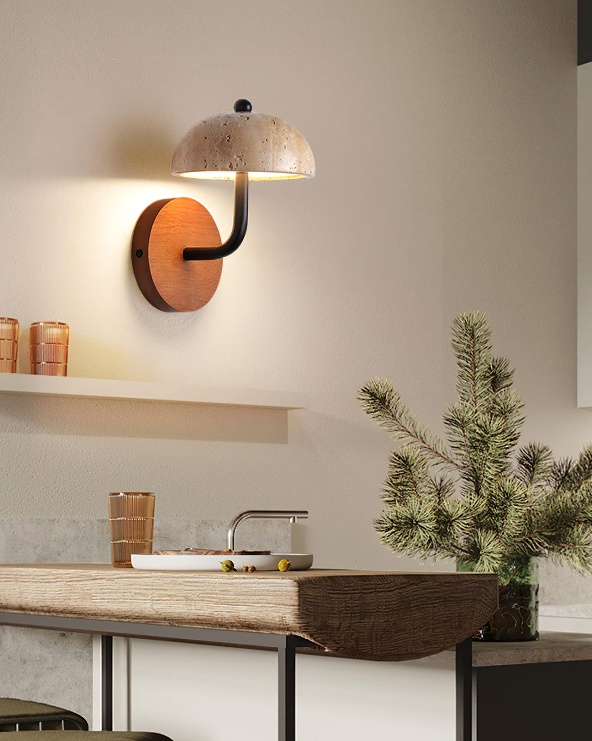 Solaro Wall Light Travertine Half-dome Shade