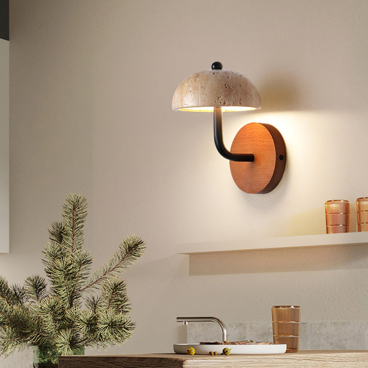 Solaro Wall Light Travertine Half-dome Shade