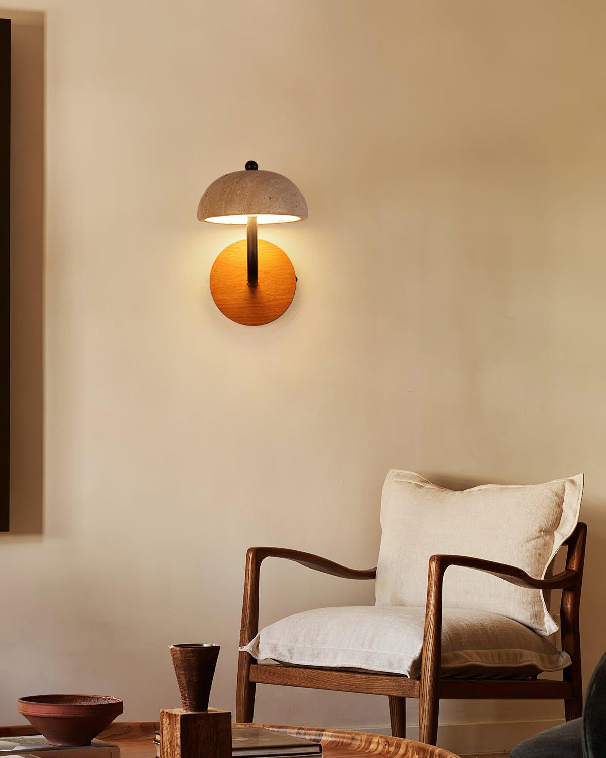 Solaro Wall Light Travertine Half-dome Shade