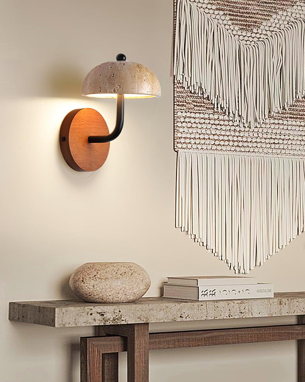 Solaro Wall Light Travertine Half-dome Shade
