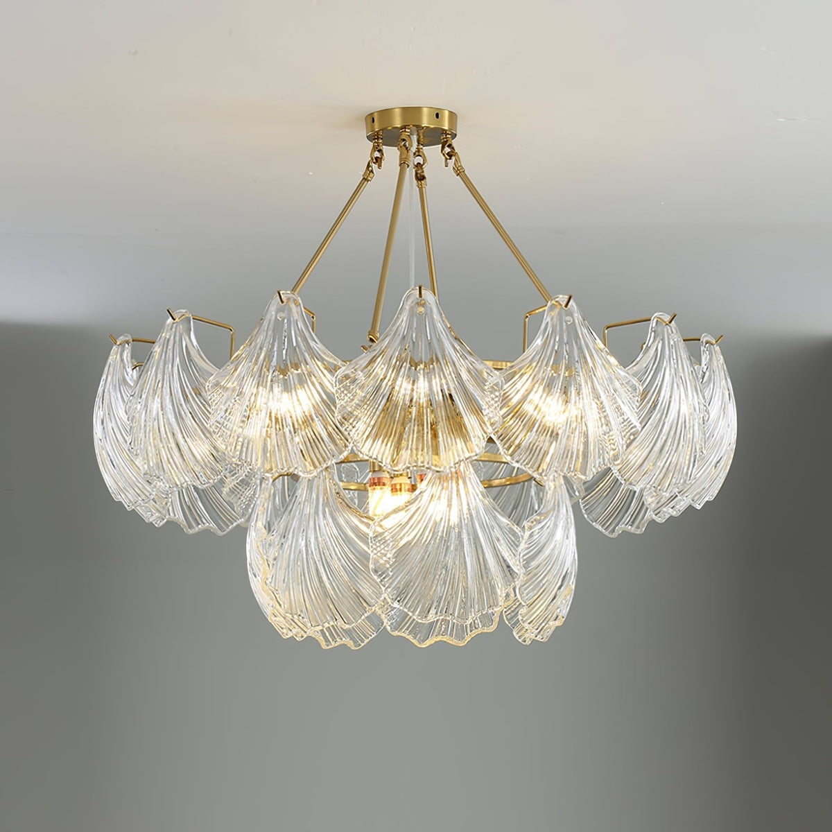 Veluaya Ceiling Light Ribbed Shell Glass Gold