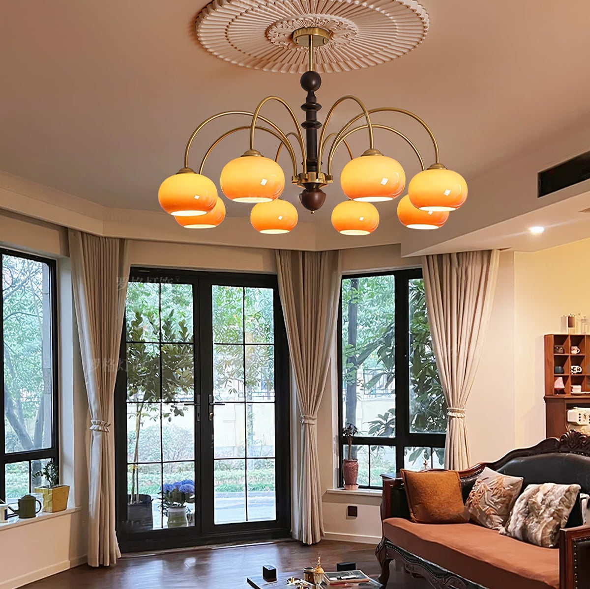 Calveth Chandelier Brass Glass Persimmon Shape