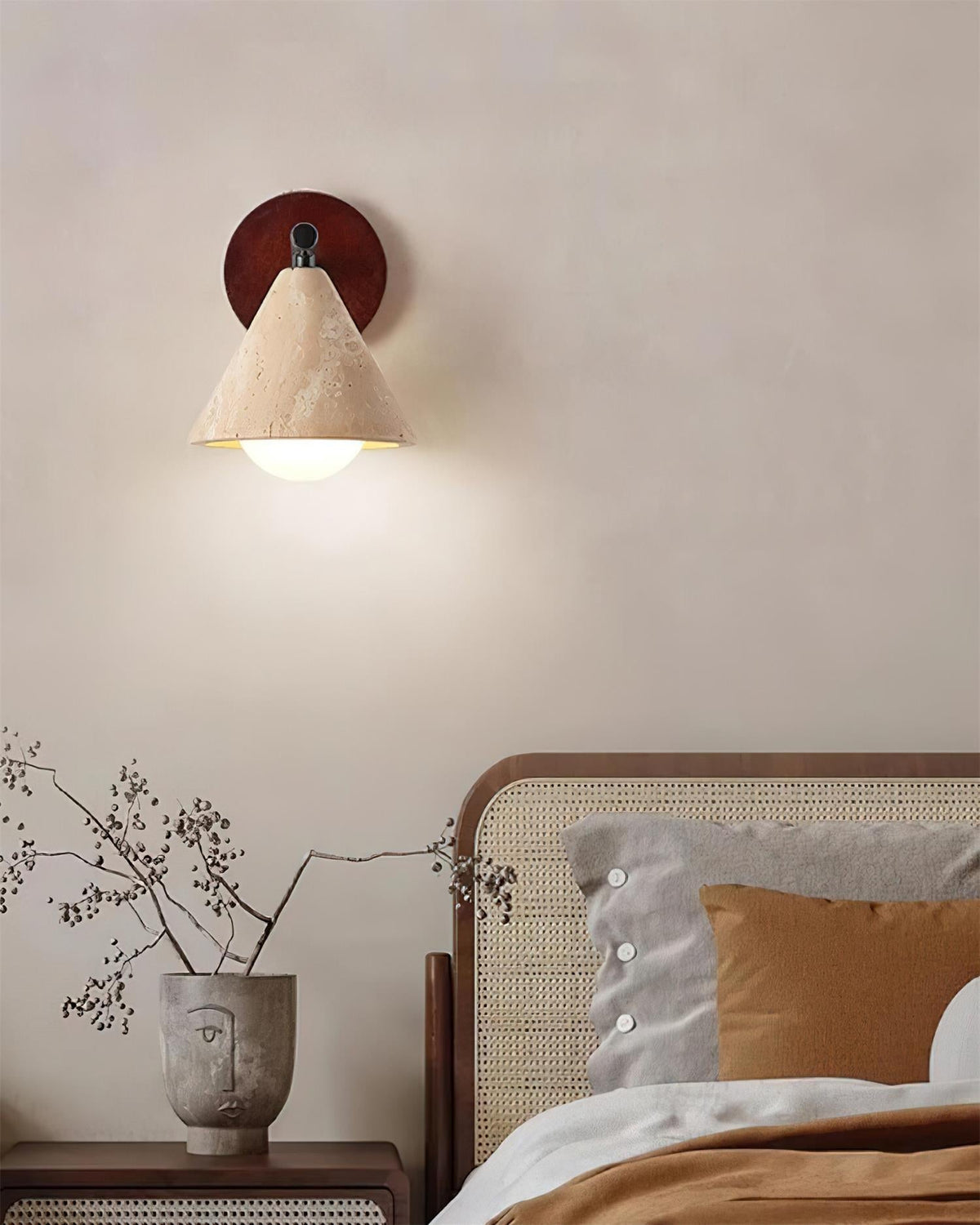 Varen Wall Lamp triangular cone-shaped travertine