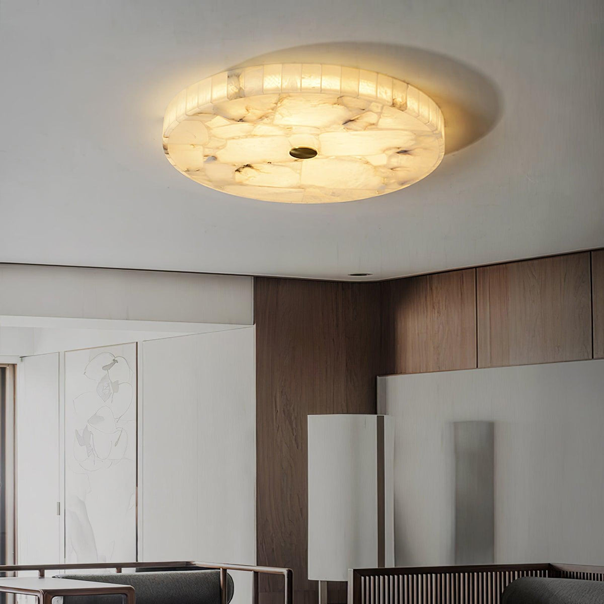 Ciphayra Round Mosaic Alabaster Ceiling Light