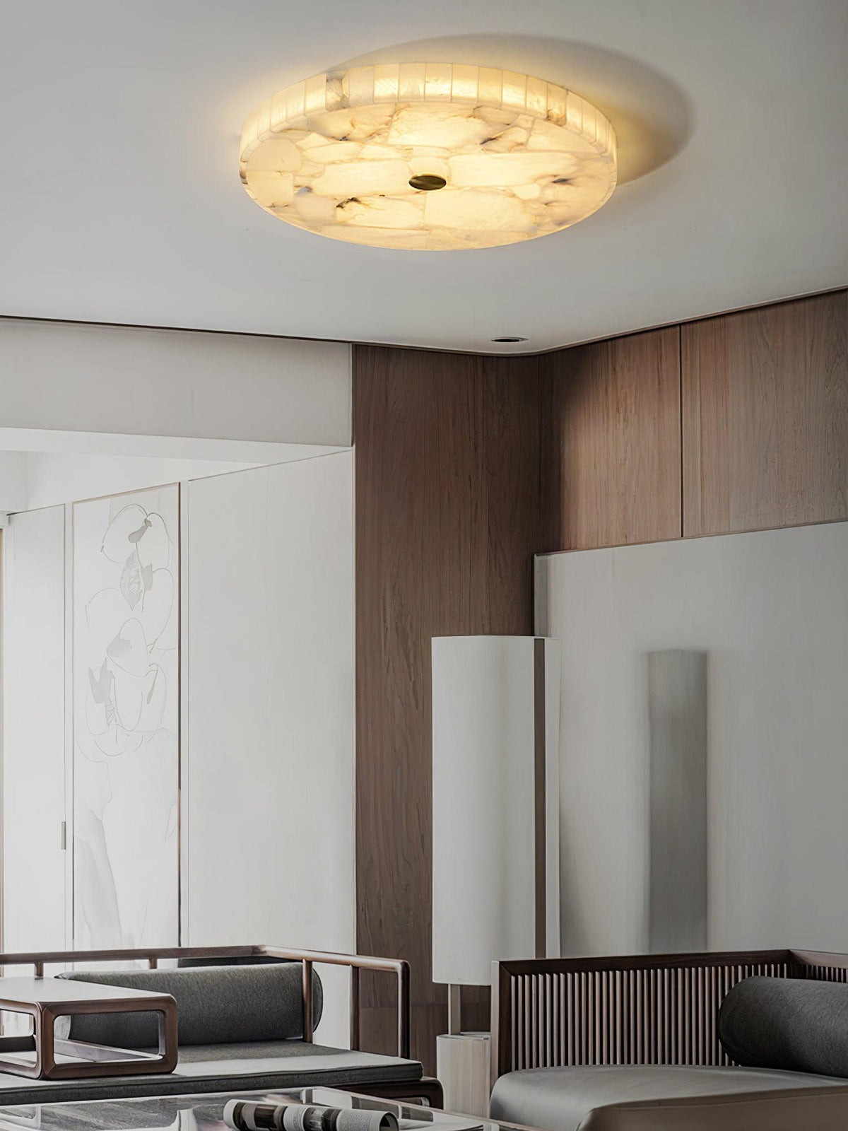Ciphayra Round Mosaic Alabaster Ceiling Light