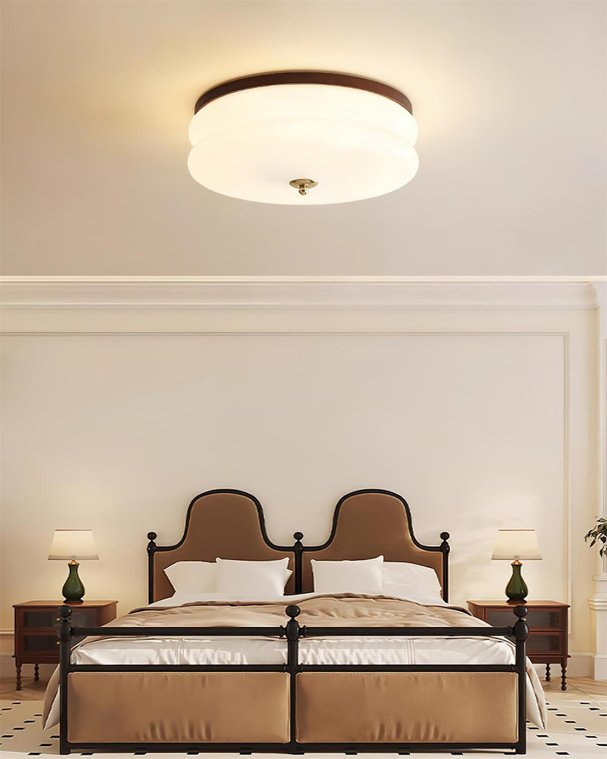 Cora Ceiling Light Double-Layer Glass Disc Walnut Minimalist