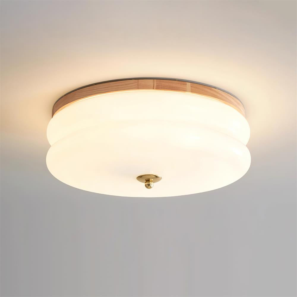 Cora Ceiling Light Double-Layer Glass Disc Walnut Minimalist