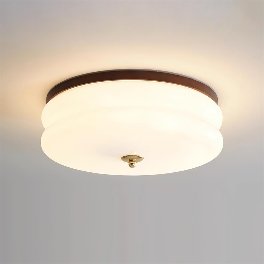 Cora Ceiling Light Double-Layer Glass Disc Walnut Minimalist