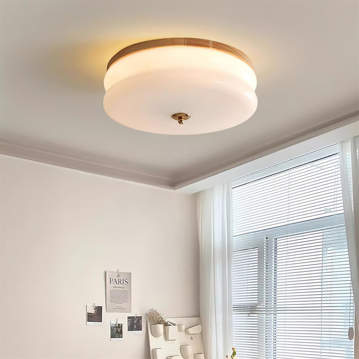 Cora Ceiling Light Double-Layer Glass Disc Walnut Minimalist