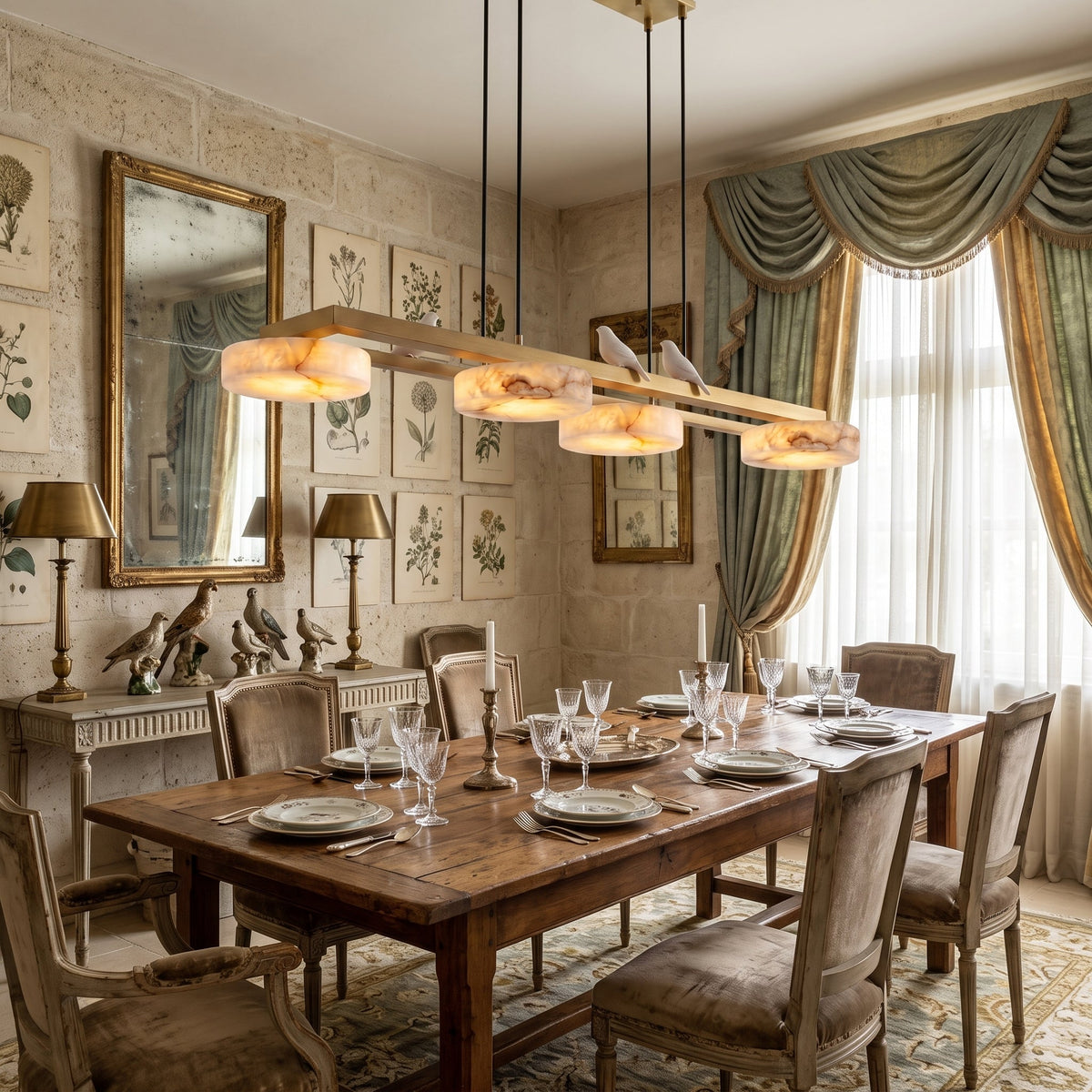 Havercombe Bird Alabaster Long Chandelier