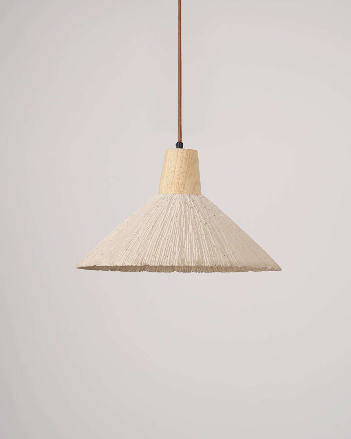 Pendant Lamp Wood Top Textured Cement Shade Grey Natural Japandi