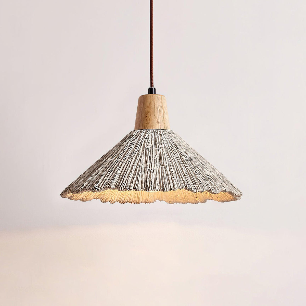Pendant Lamp Wood Top Textured Cement Shade Grey Natural Japandi