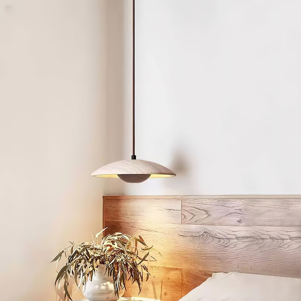 Bax Wide-Brim Travertine Pendant Light