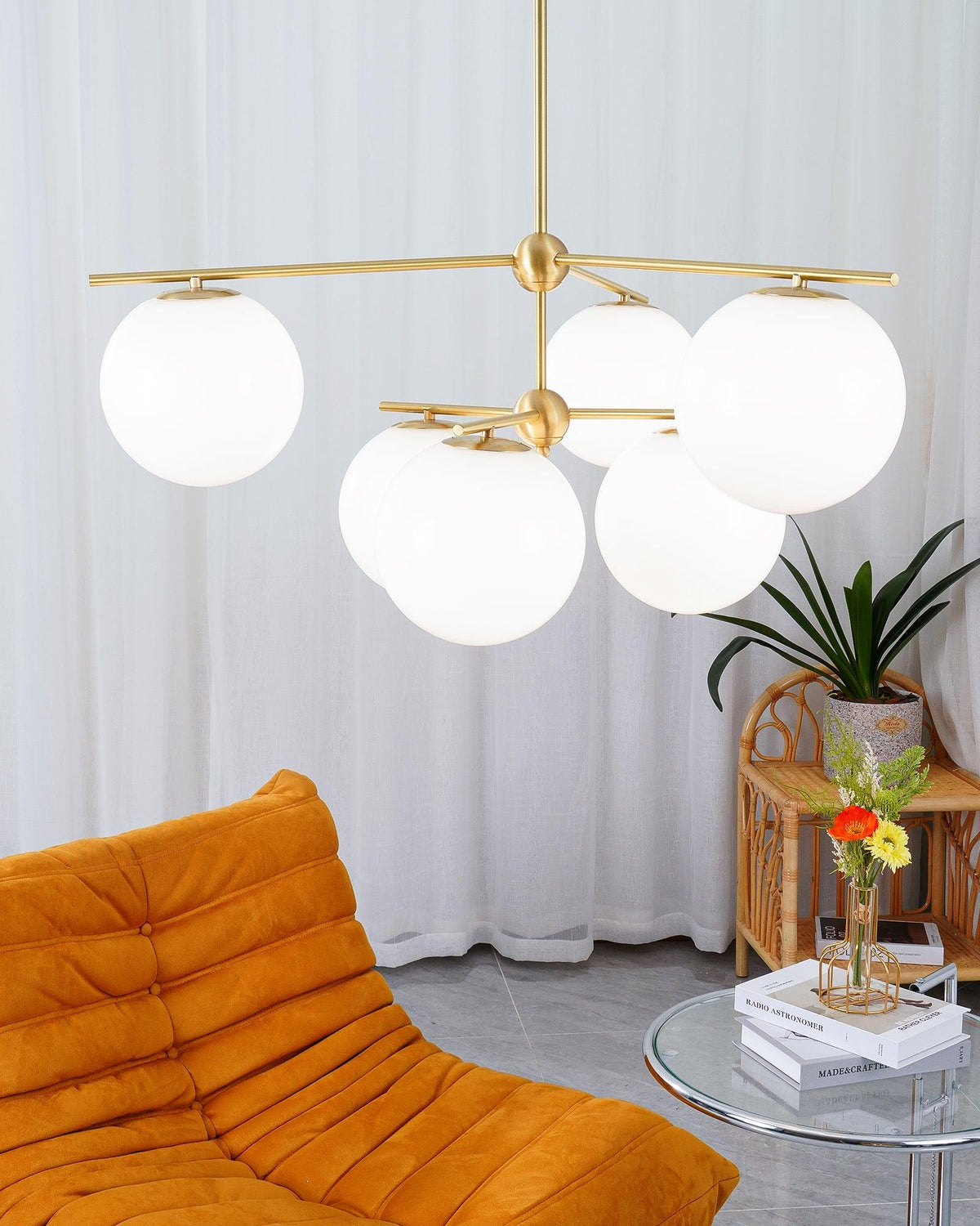 Casoella Chandelier Sphere & Stem Modern Gold LED
