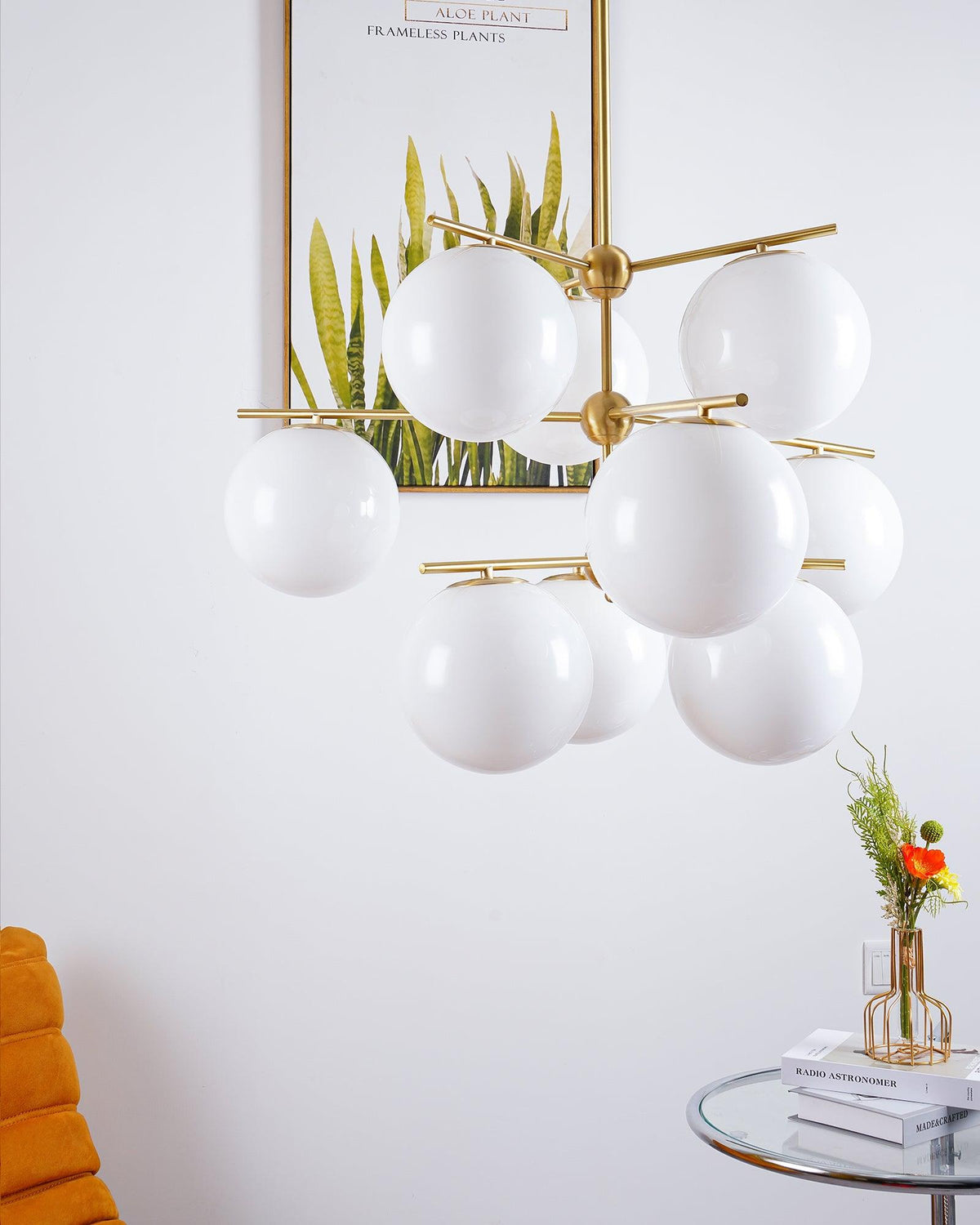 Casoella Chandelier Sphere & Stem Modern Gold LED