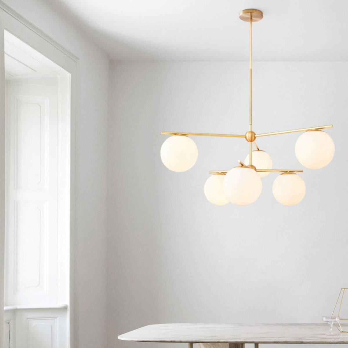 Casoella Chandelier Sphere & Stem Modern Gold LED