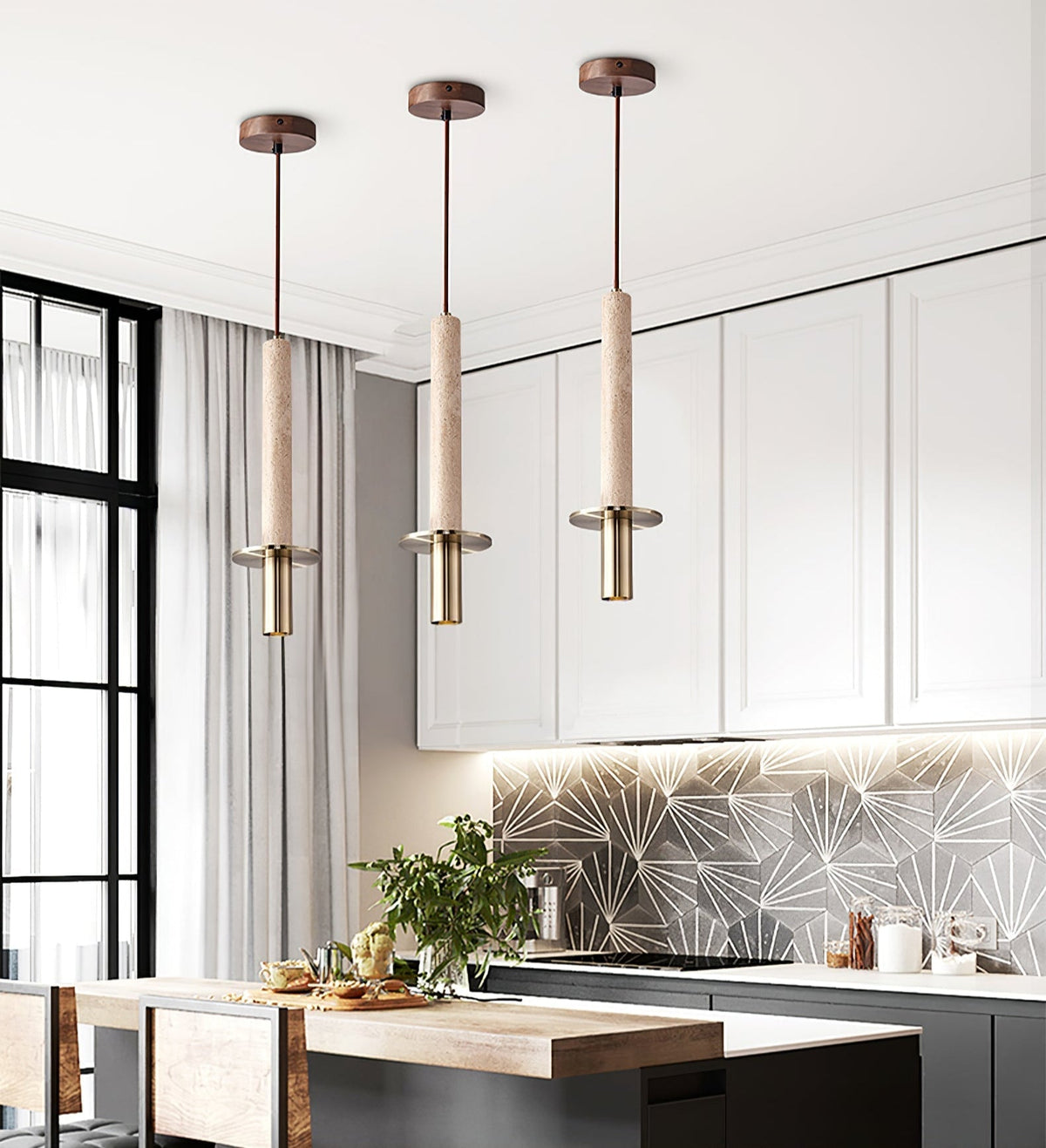 Valanise Dual Cylinder Travertine Pendant Light