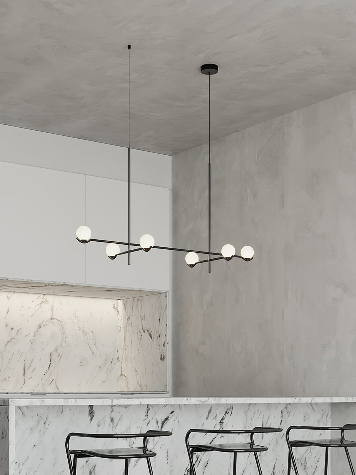 Elvian Chandelier White Globe Brass Minimalist