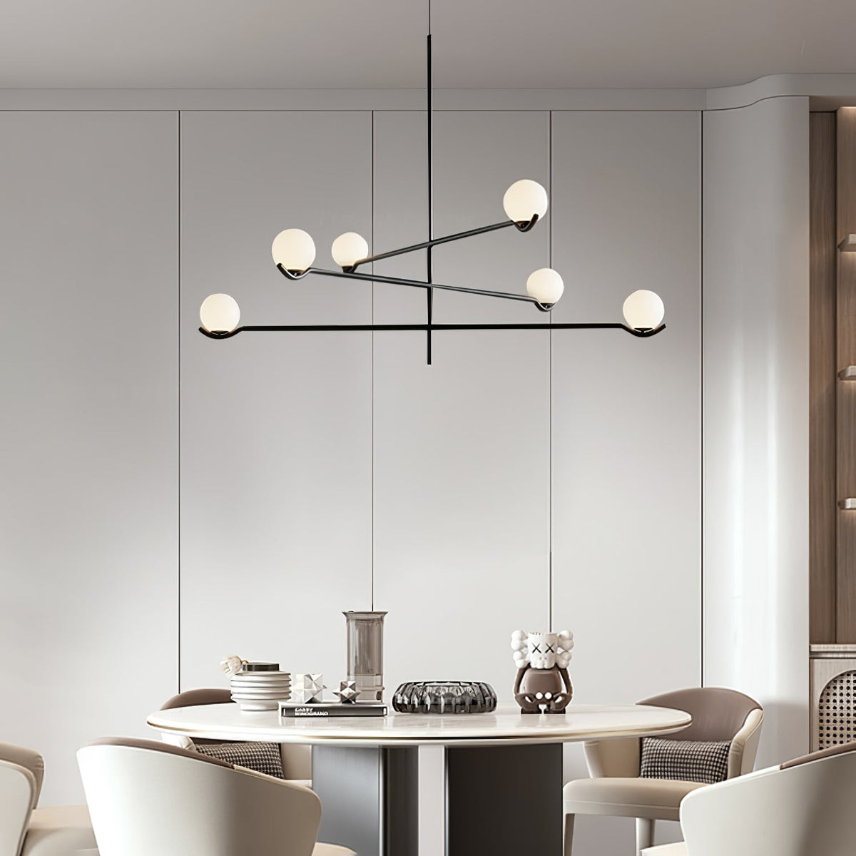 Elvian Chandelier White Globe Brass Minimalist