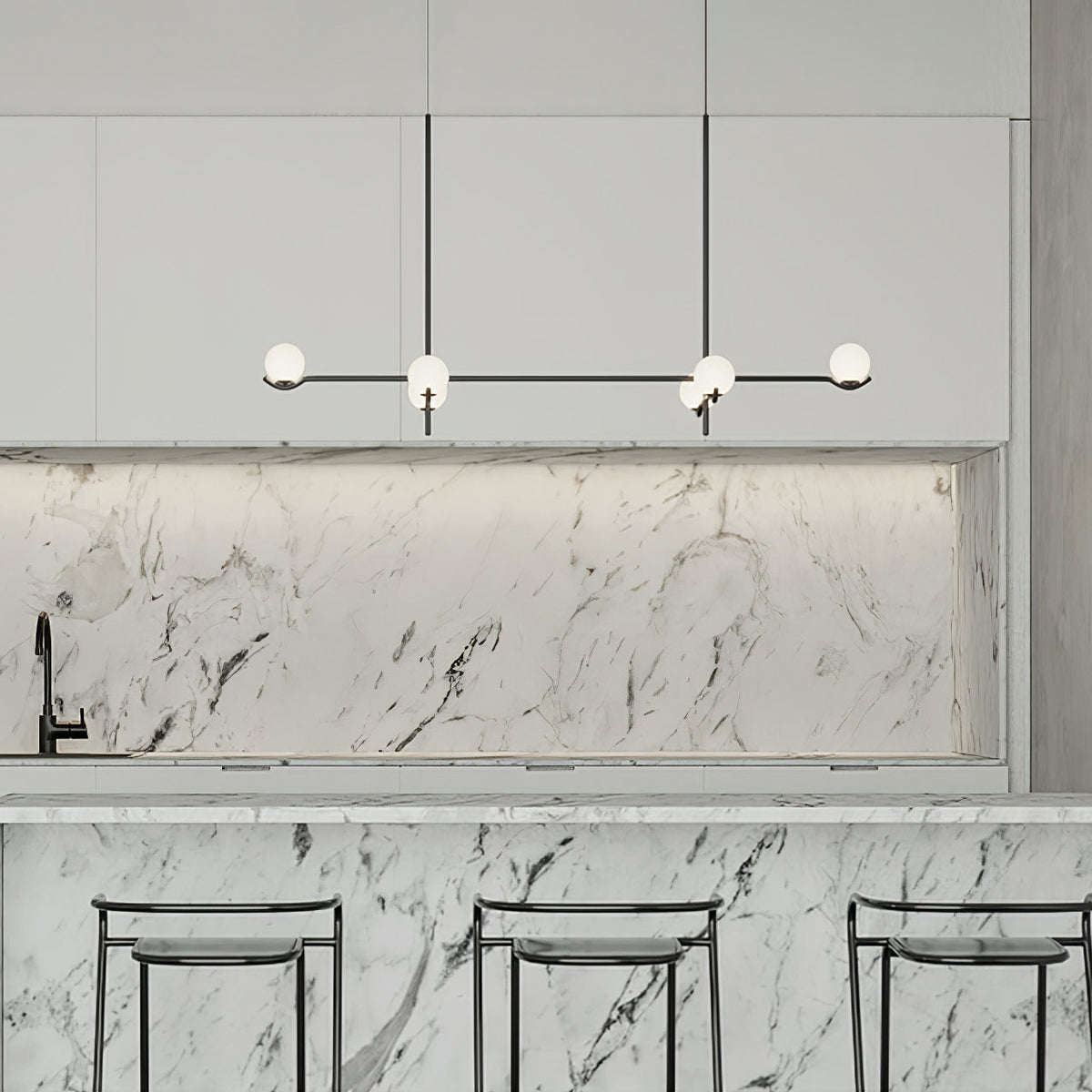 Elvian Chandelier White Globe Brass Minimalist
