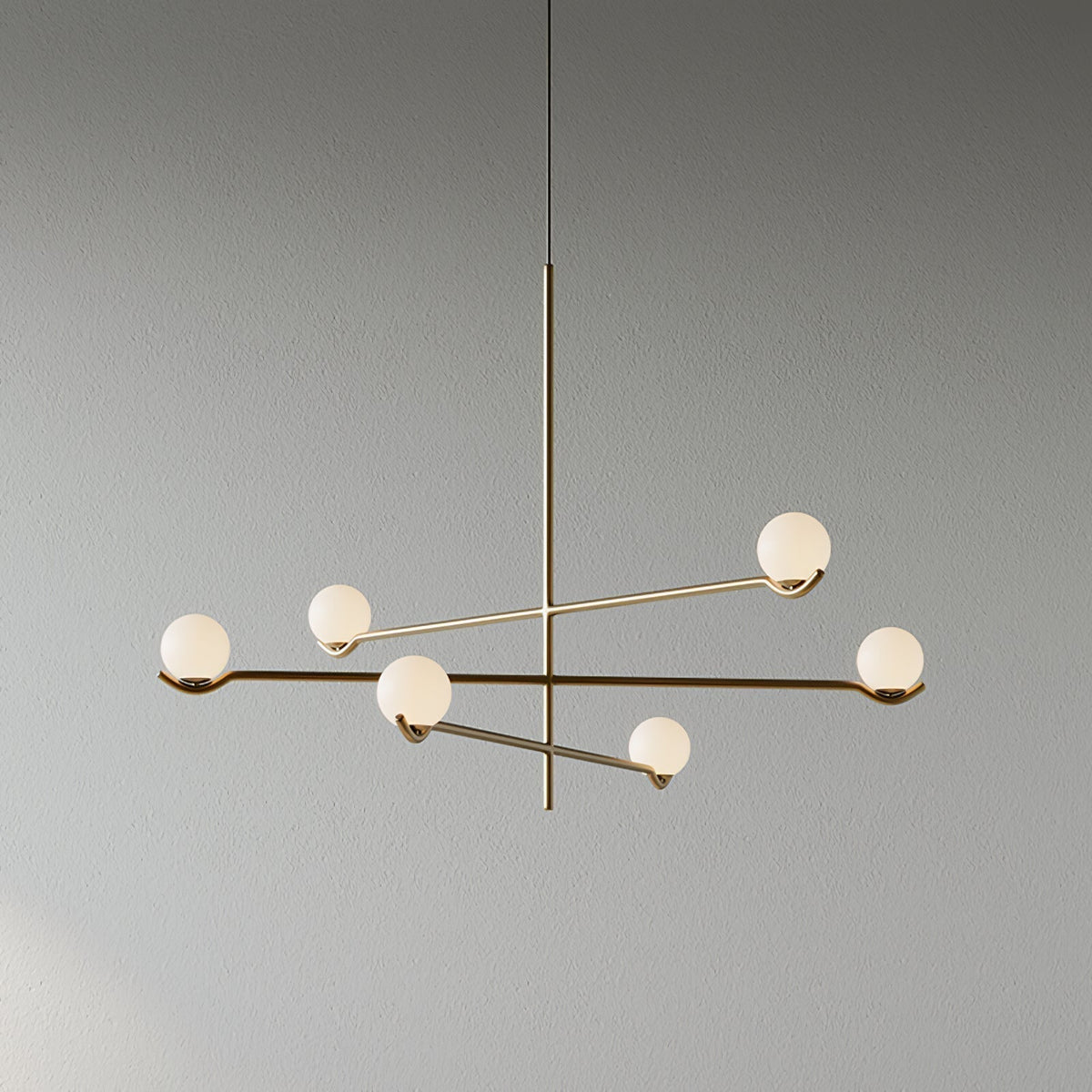 Elvian Chandelier White Globe Brass Minimalist