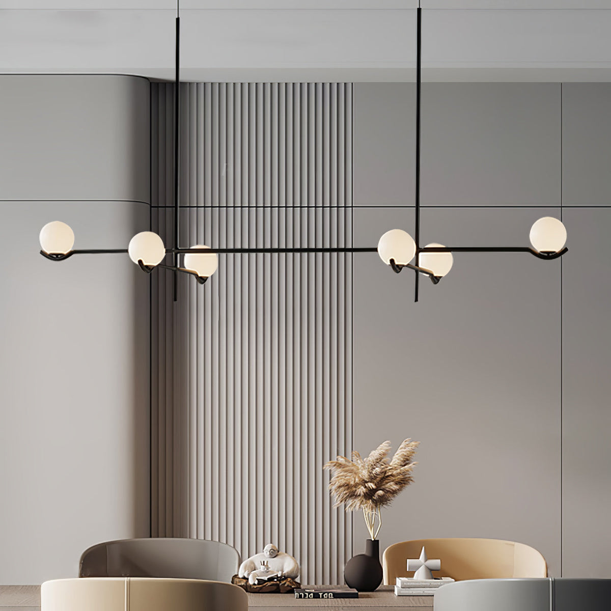 Elvian Chandelier White Globe Brass Minimalist