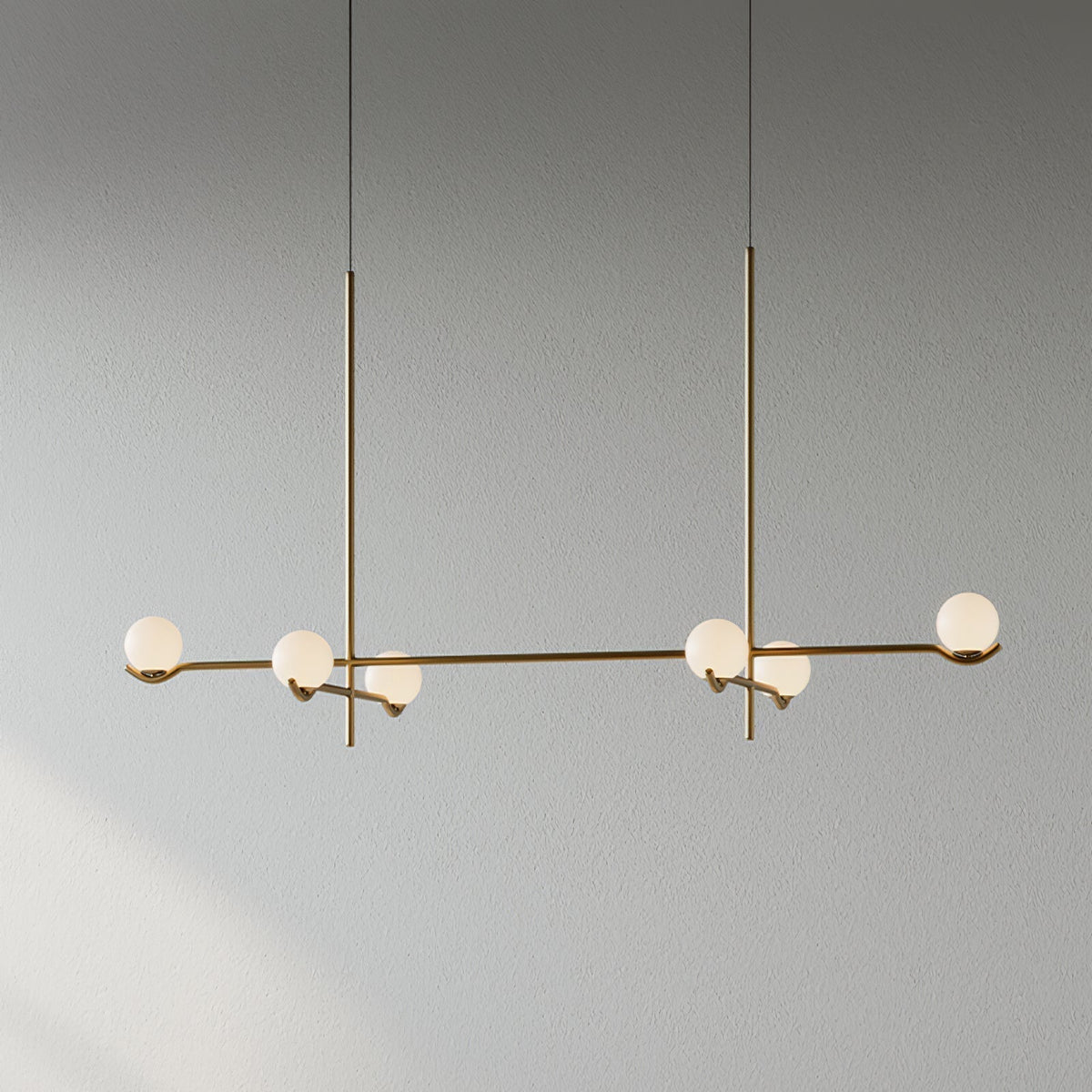 Elvian Chandelier White Globe Brass Minimalist