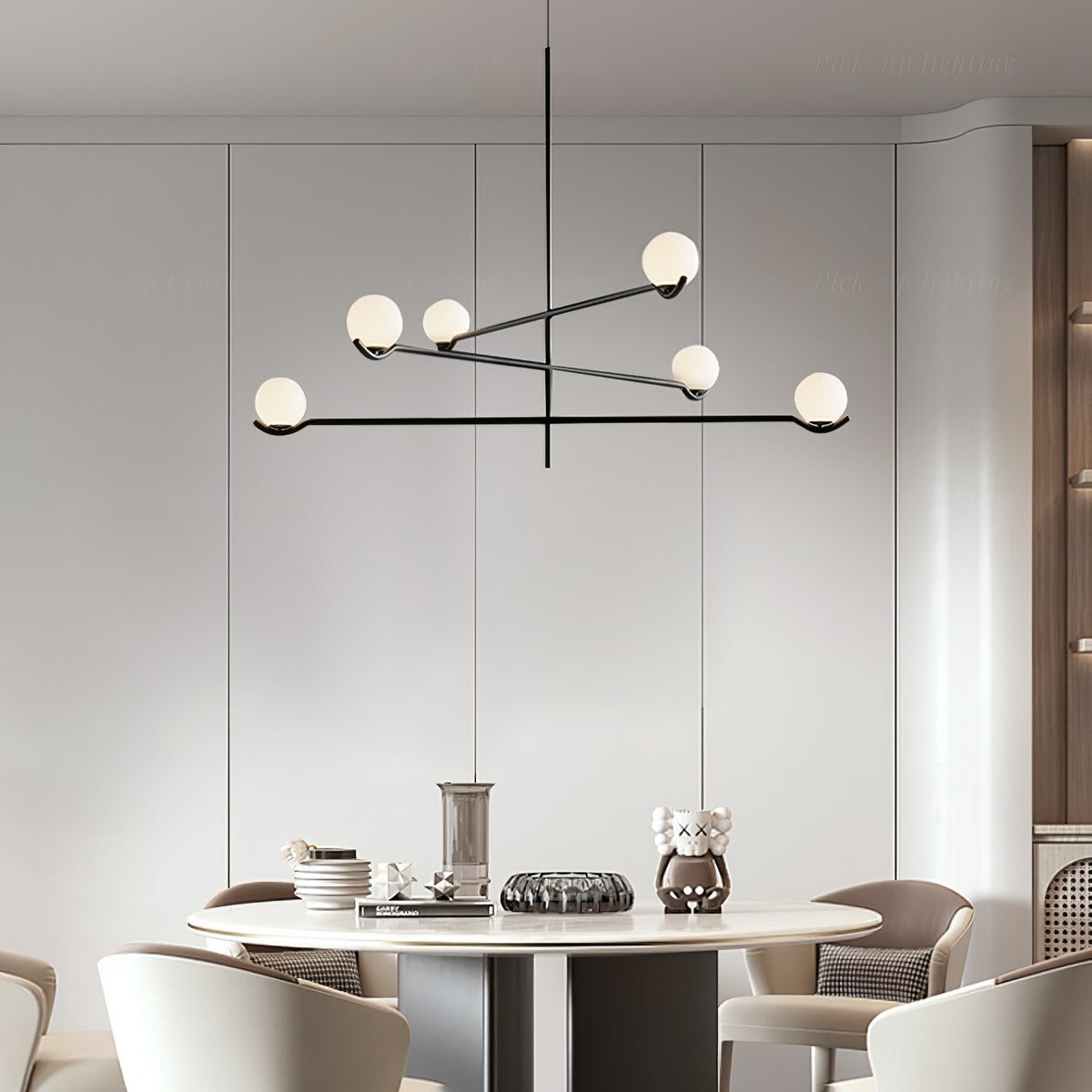 Elvian Chandelier White Globe Brass Minimalist