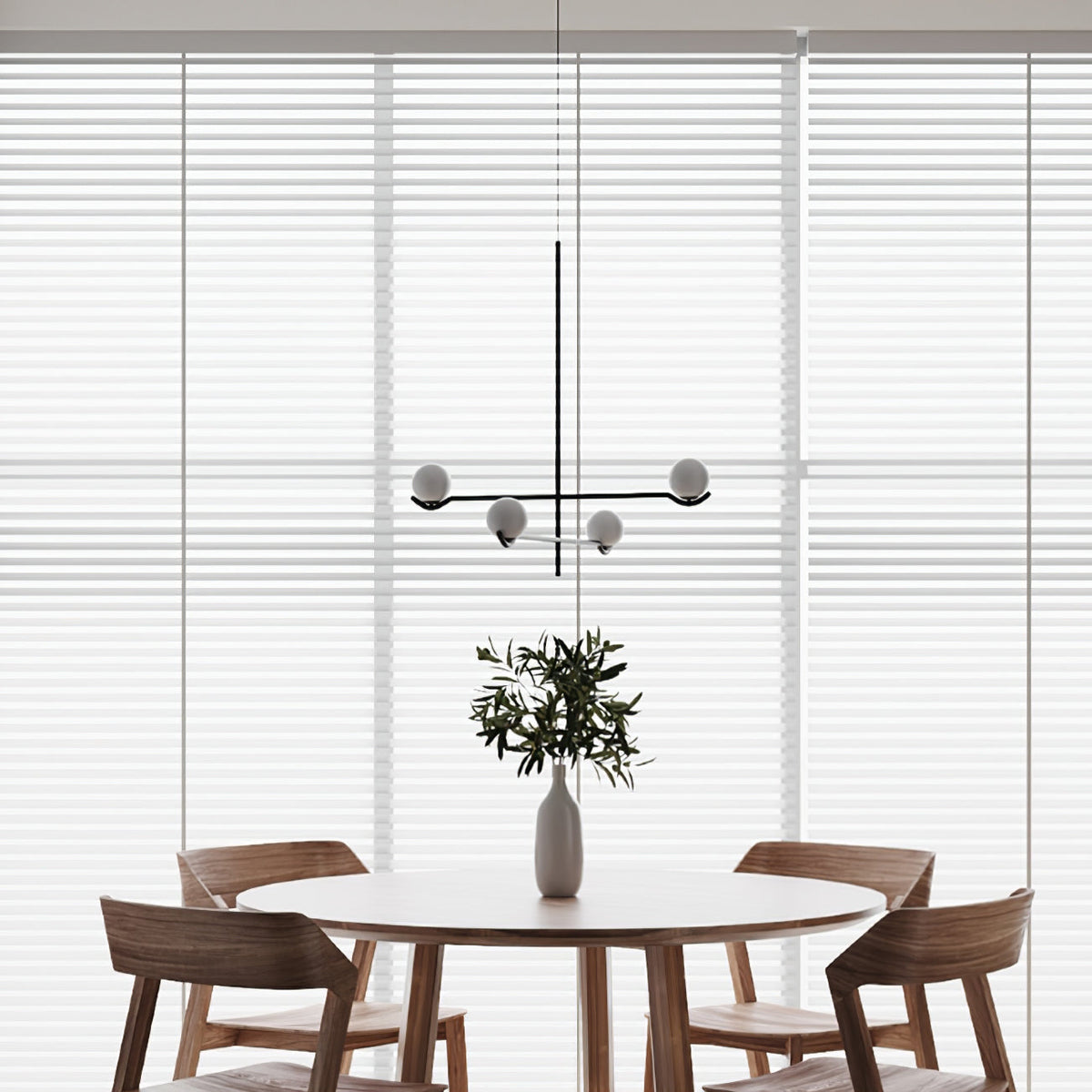 Elvian Chandelier White Globe Brass Minimalist