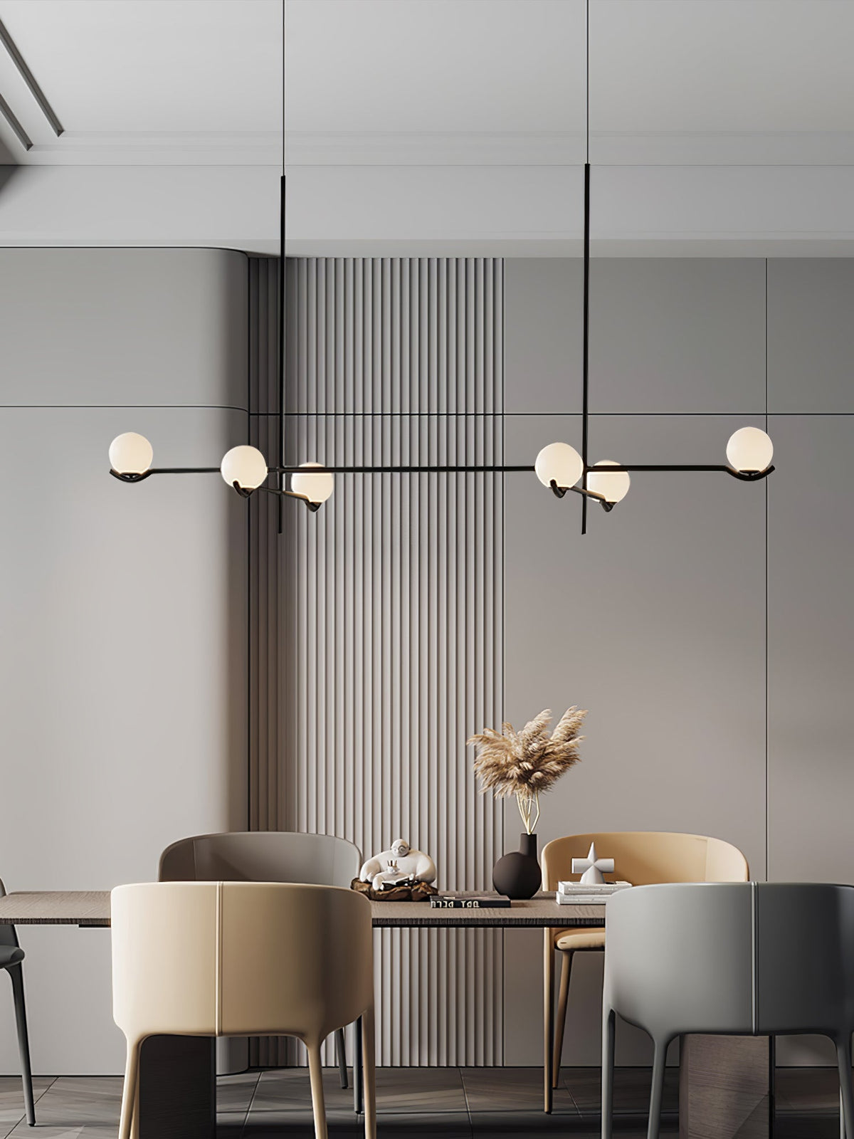 Elvian Chandelier White Globe Brass Minimalist