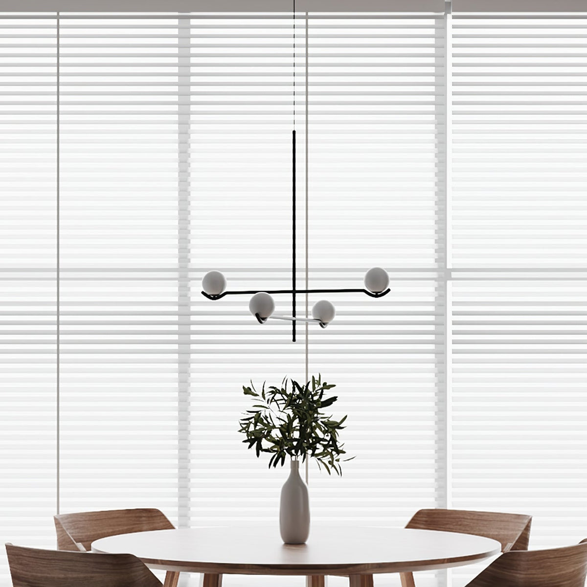 Elvian Chandelier White Globe Brass Minimalist