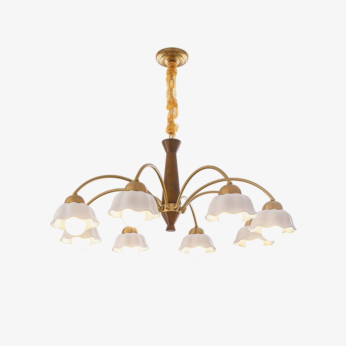 Kagopes Vintage LED Multi Flower Ceramic Bulbs Metal Wood Bedroom Living Room Pendant Light