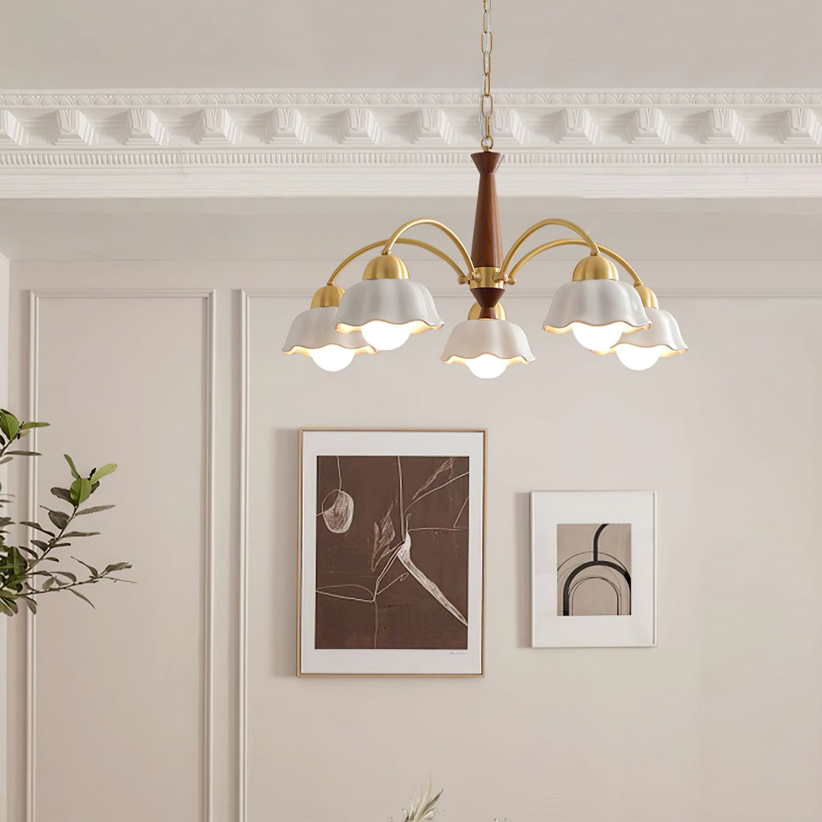 Kagopes Vintage LED Multi Flower Ceramic Bulbs Metal Wood Bedroom Living Room Pendant Light