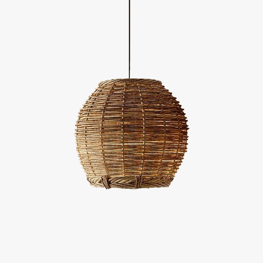 Nimavoda Retro LED Pendant Light Wood Rattan Living Room Restaurant